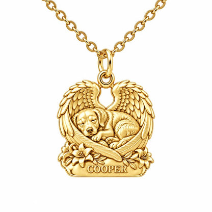 Eternal Angel Wings Pup Charm Necklace Set – 18K gold, front view