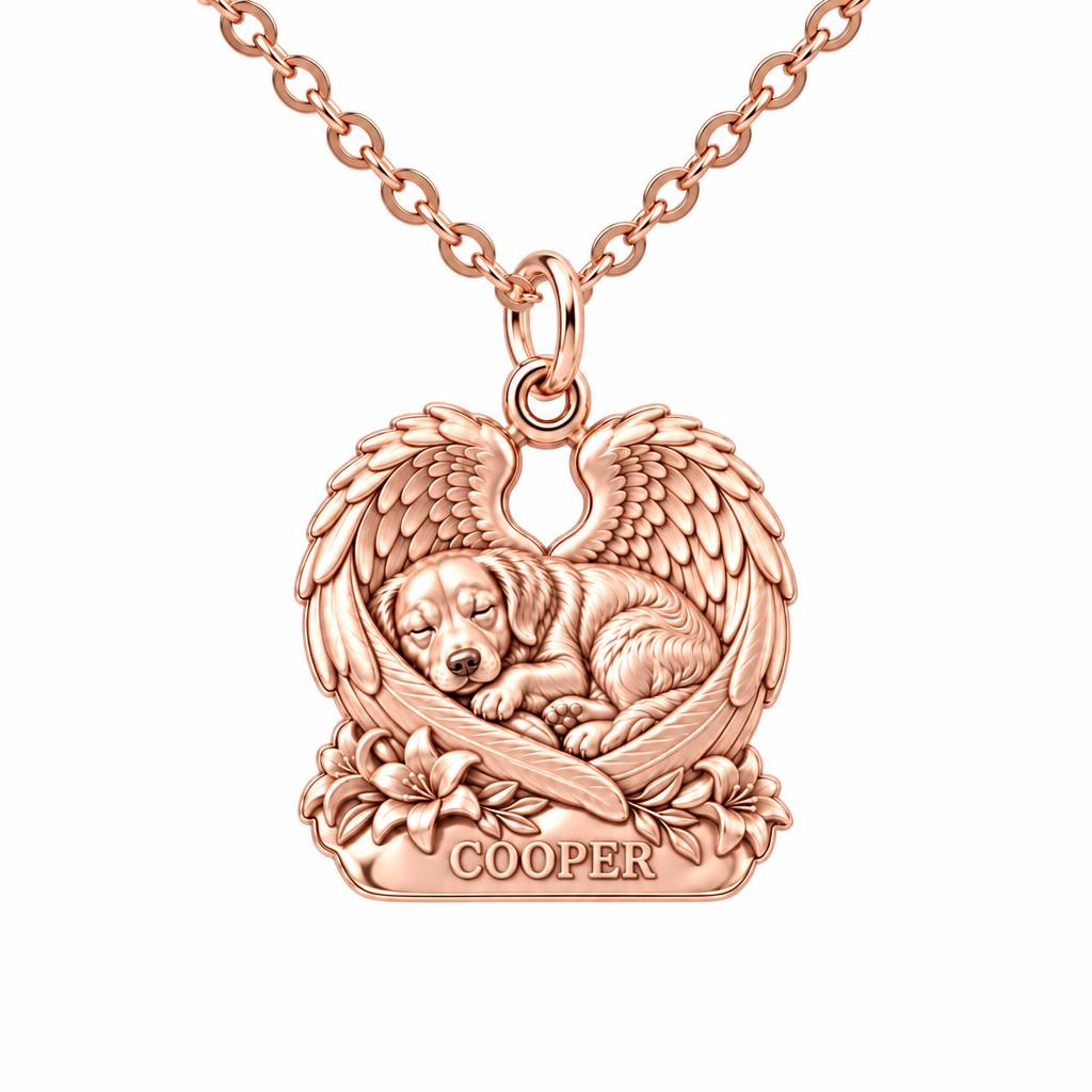 Eternal Angel Wings Pup Charm Necklace Set – rose gold, front view