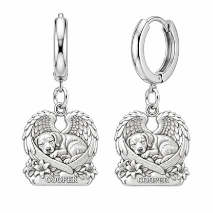 Eternal Angel Wings Pup Huggie Charm Earrings – silver, front view