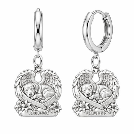 Eternal Angel Wings Pup Huggie Charm Earrings – silver, front view
