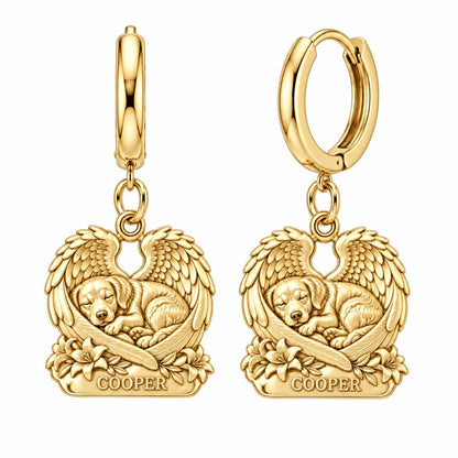 Eternal Angel Wings Pup Huggie Charm Earrings – 18K gold, front view