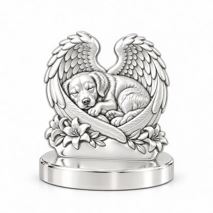 Eternal Angel Wings Pup Keepsake Plaque – silver, front view