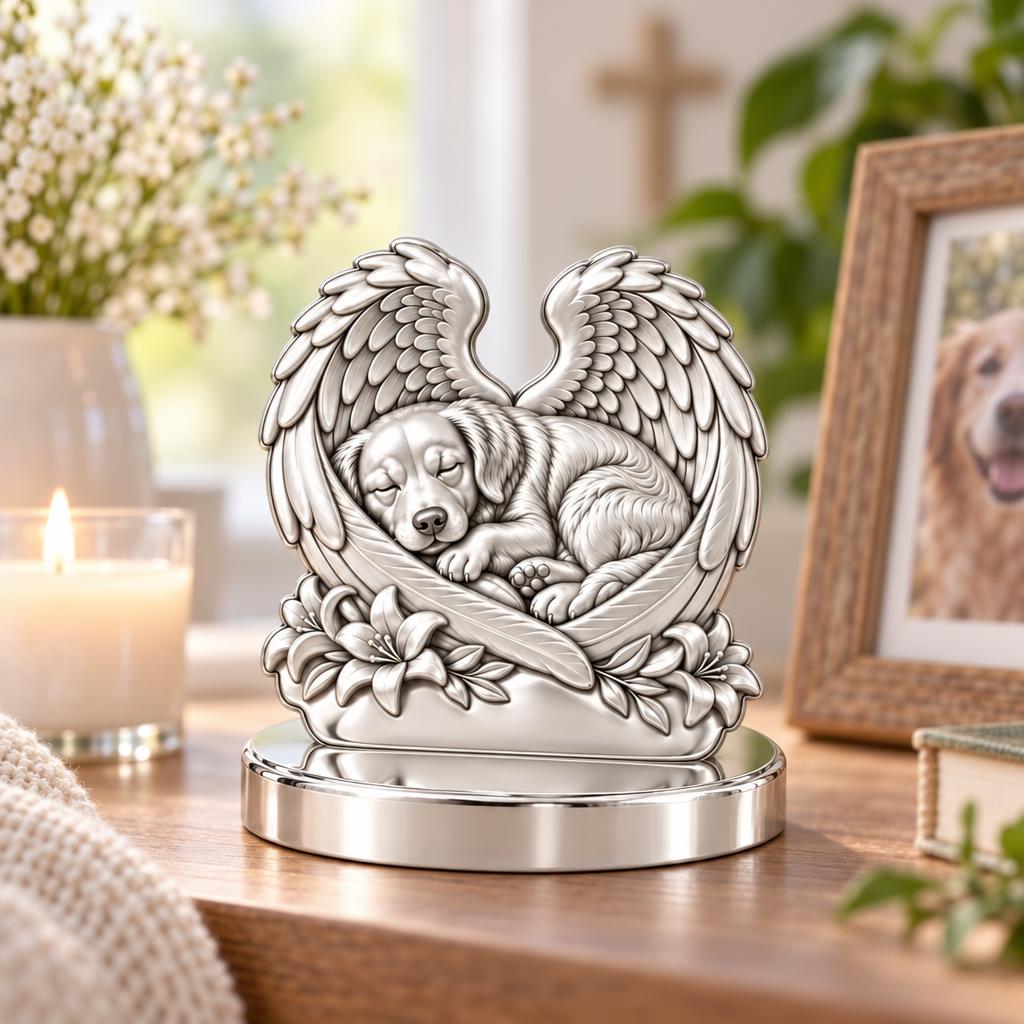 Eternal Angel Wings Pup Keepsake Plaque – worn / in use