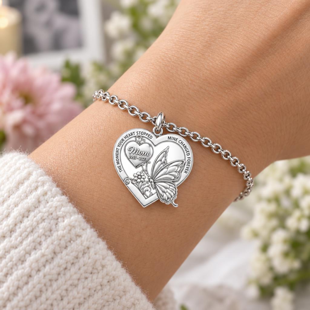 Eternal Butterfly Heart Charm Bracelet Set – worn / in use