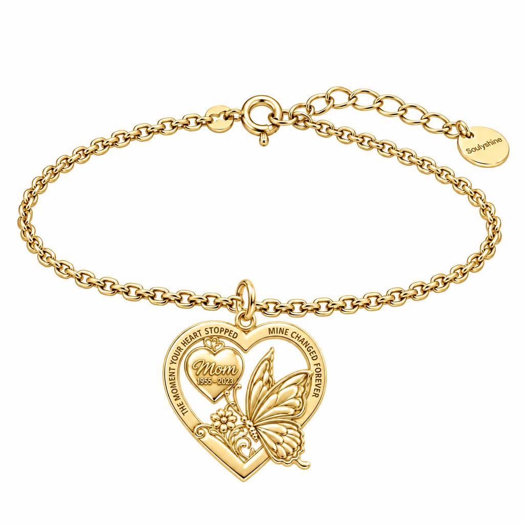 Eternal Butterfly Heart Charm Bracelet Set – 18K gold, front view