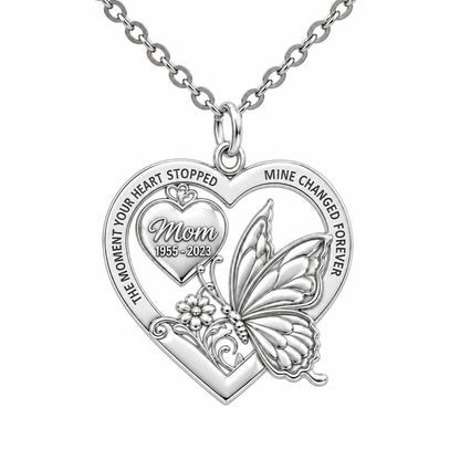 Eternal Butterfly Heart Charm Necklace Set – silver, front view
