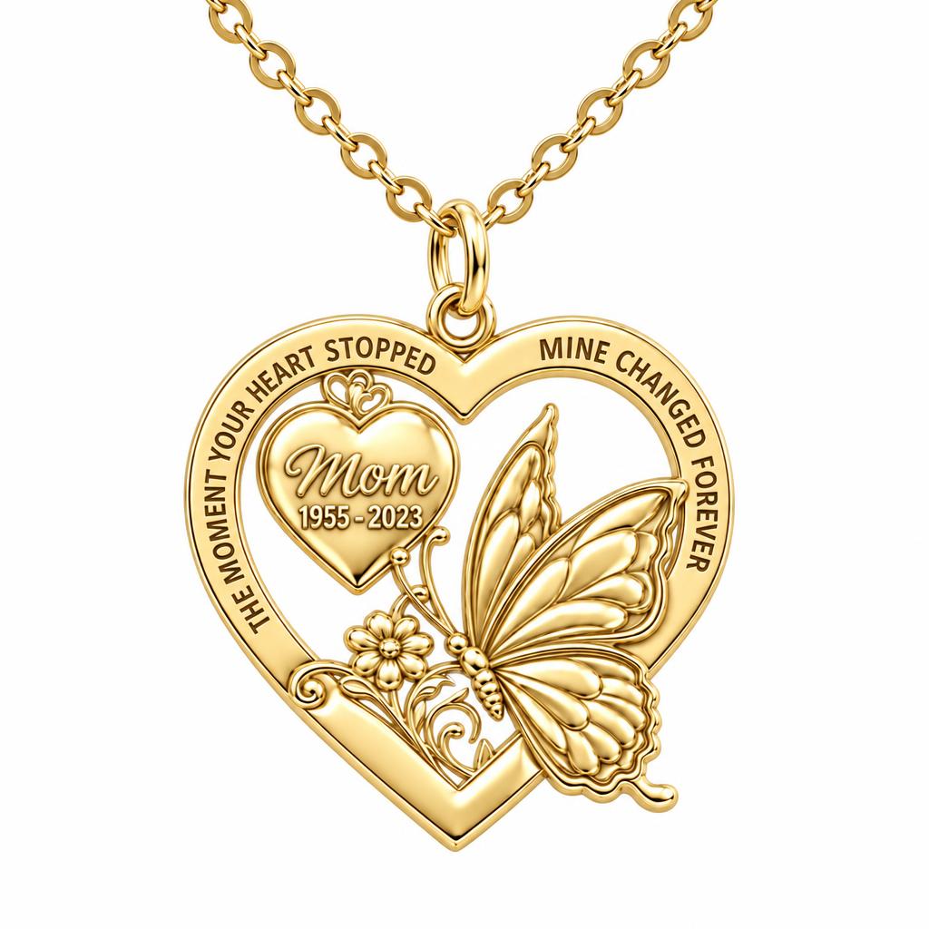 Eternal Butterfly Heart Charm Necklace Set – 18K gold, front view