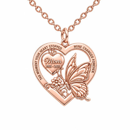 Eternal Butterfly Heart Charm Necklace Set – rose gold, front view