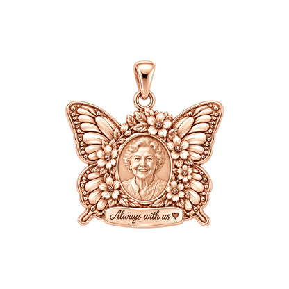 Eternal Butterfly Portrait Charm Bracelet – Personalized Memorial Gift – rose gold 2 cm charm, front view