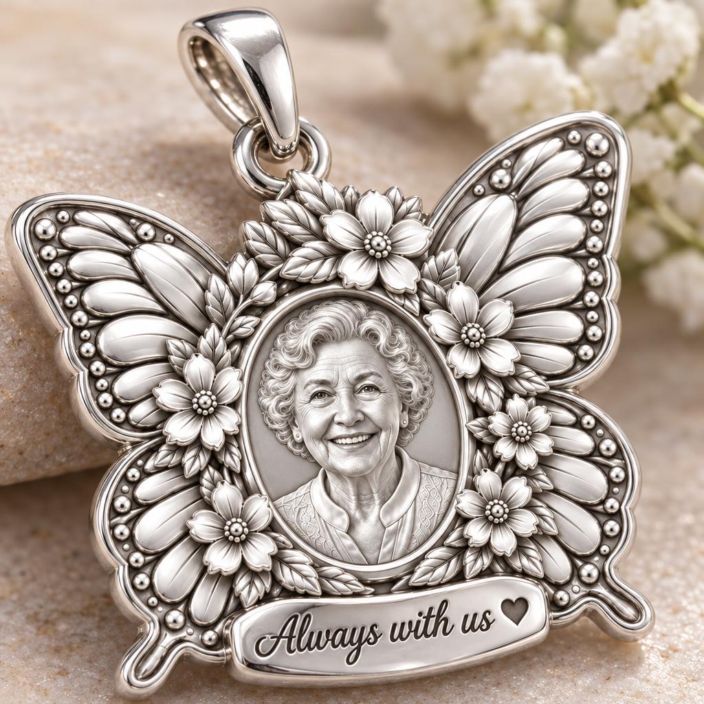 Eternal Butterfly Portrait Charm Bracelet – Personalized Memorial Gift – macro detail of the charm