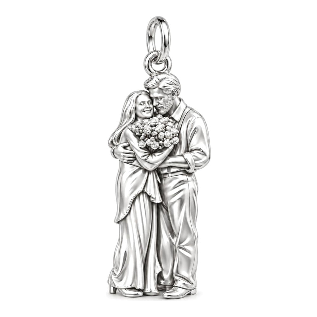 Eternal Couple Bouquet Charm Bracelet – Personalized Couple Gift – silver charm, front view