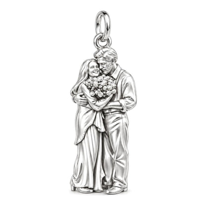 Eternal Couple Bouquet Charm Bracelet – Personalized Couple Gift – silver charm, front view