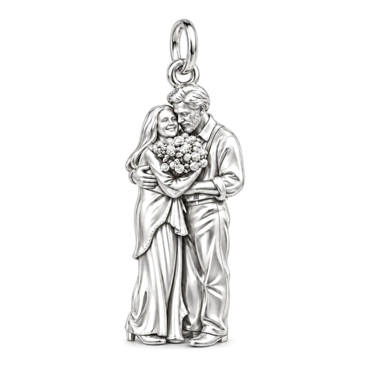 Eternal Couple Bouquet Charm Bracelet – Personalized Couple Gift – silver charm, front view