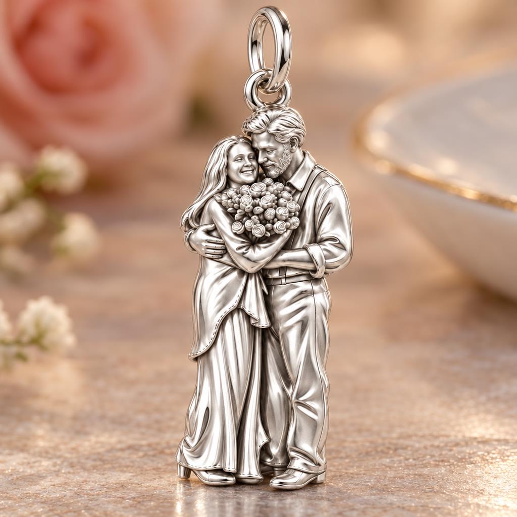 Eternal Couple Bouquet Charm Bracelet – Personalized Couple Gift – macro detail of the charm
