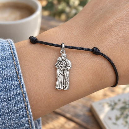 Eternal Couple Bouquet Charm Bracelet – Personalized Couple Gift – worn on the wrist on a black cord bracelet