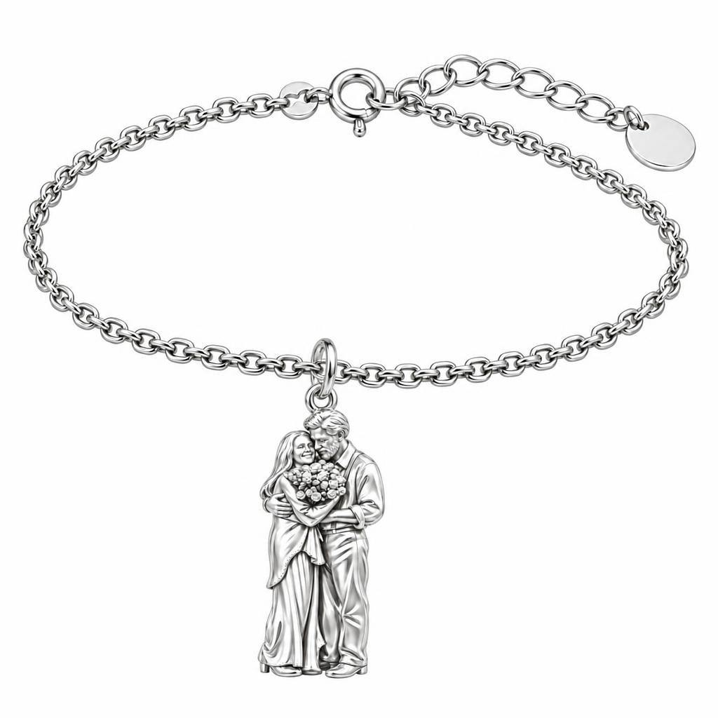Eternal Couple Bouquet Charm Bracelet Set – silver, front view