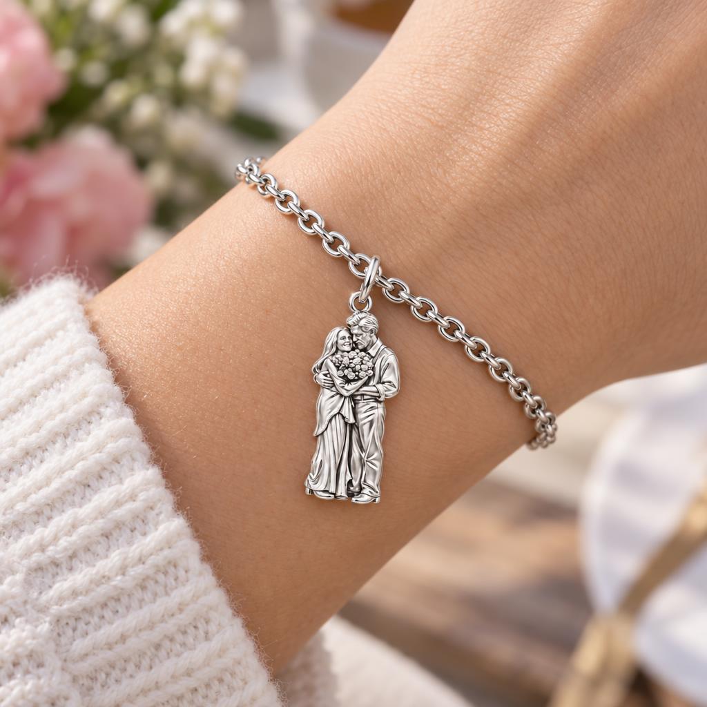 Eternal Couple Bouquet Charm Bracelet Set – worn / in use