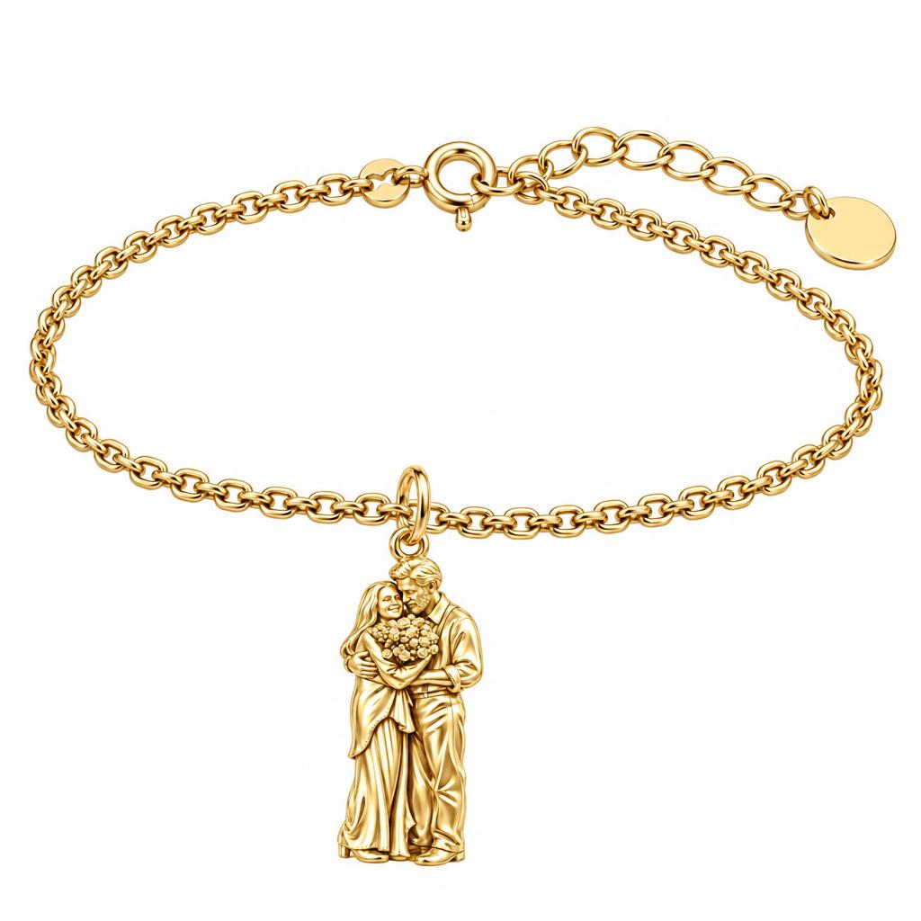Eternal Couple Bouquet Charm Bracelet Set – 18K gold, front view