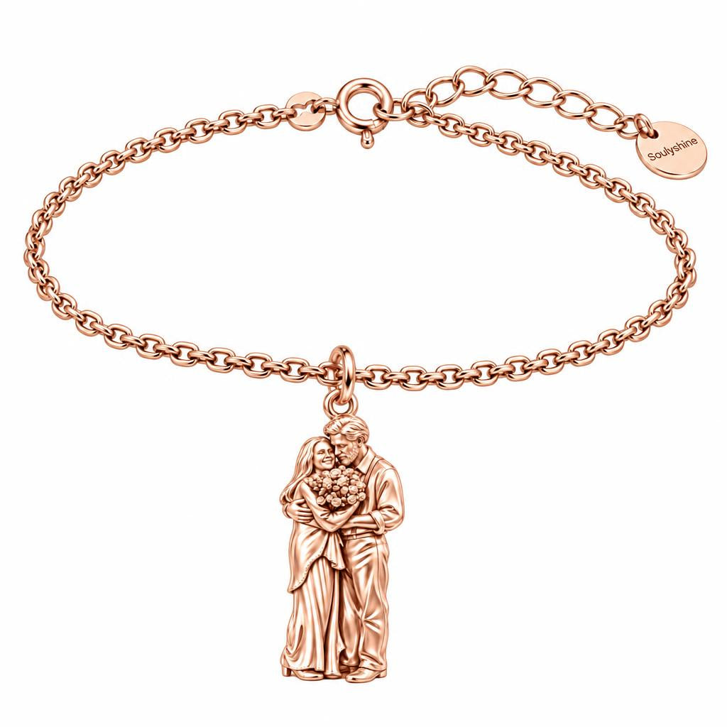 Eternal Couple Bouquet Charm Bracelet Set – rose gold, front view