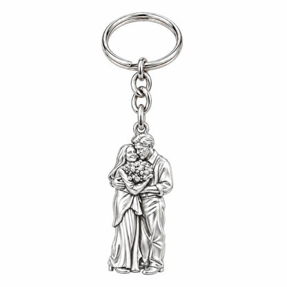Eternal Couple Bouquet Charm Keychain – silver, front view