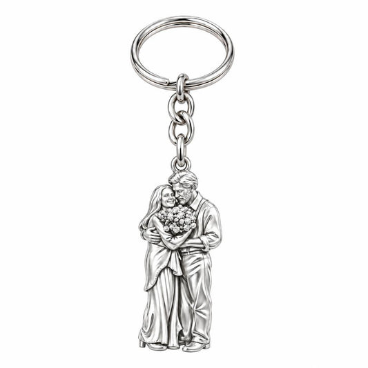 Eternal Couple Bouquet Charm Keychain – silver, front view