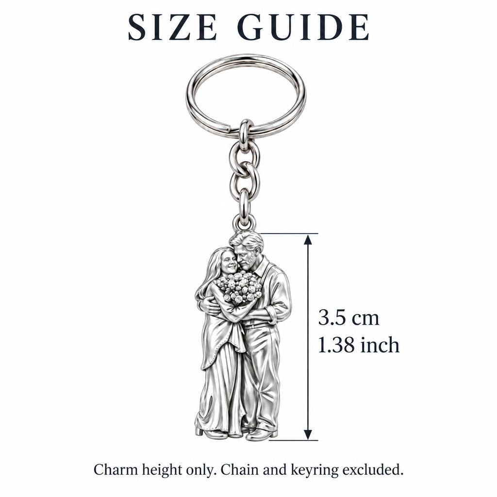 Eternal Couple Bouquet Charm Keychain – size guide, 3.5 cm (1.38 in) charm, chain and keyring excluded