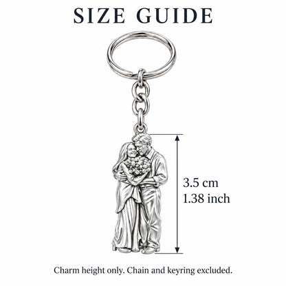 Eternal Couple Bouquet Charm Keychain – size guide, 3.5 cm (1.38 in) charm, chain and keyring excluded