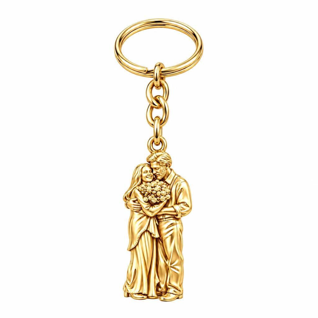 Eternal Couple Bouquet Charm Keychain – 18K gold, front view