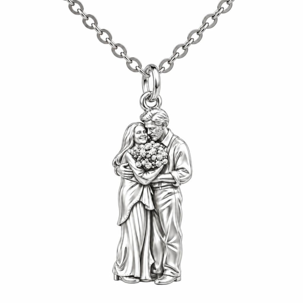 Eternal Couple Bouquet Charm Necklace Set – silver, front view