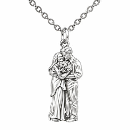 Eternal Couple Bouquet Charm Necklace Set – silver, front view