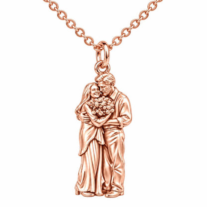 Eternal Couple Bouquet Charm Necklace Set – rose gold, front view