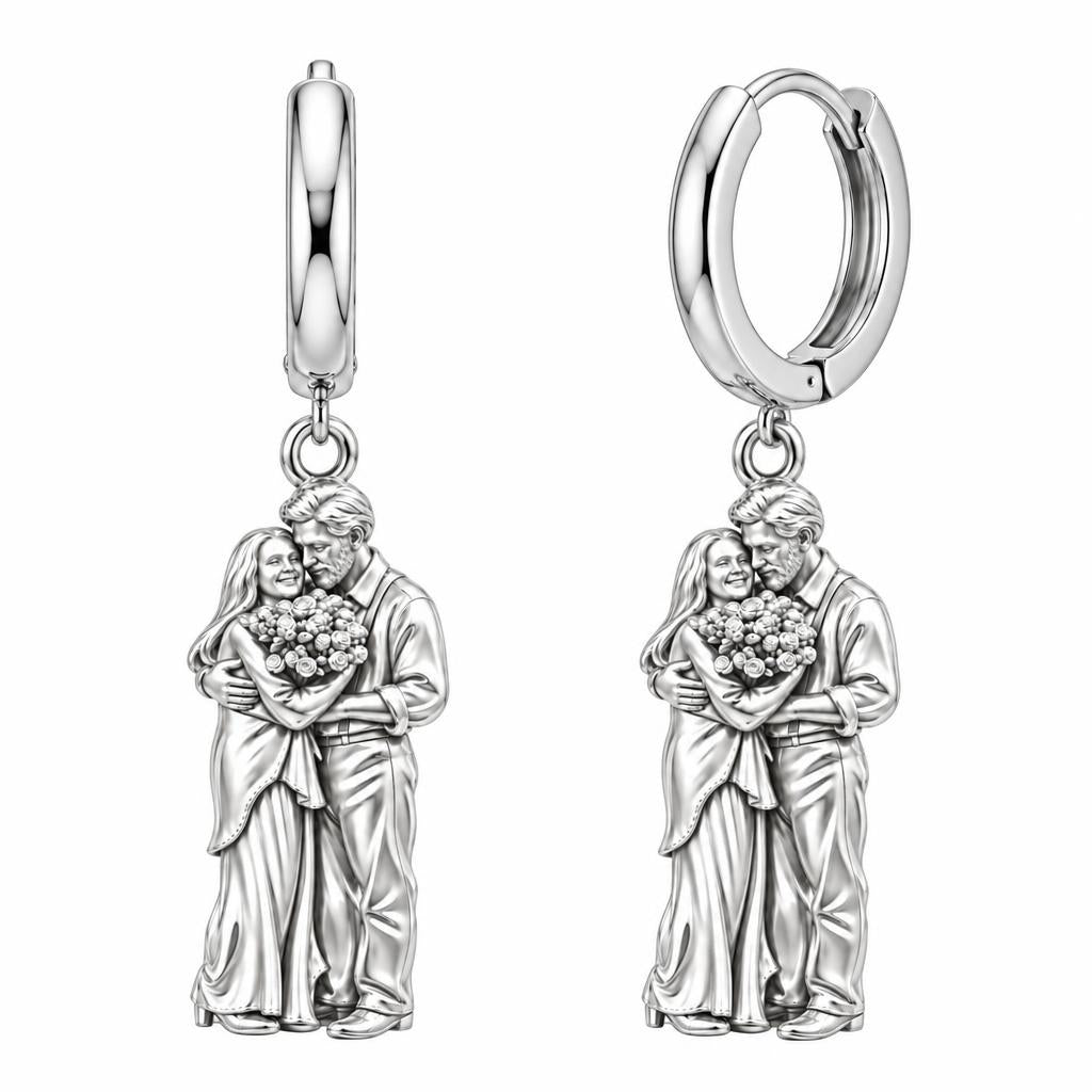 Eternal Couple Bouquet Huggie Charm Earrings – silver, front view