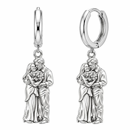 Eternal Couple Bouquet Huggie Charm Earrings – silver, front view
