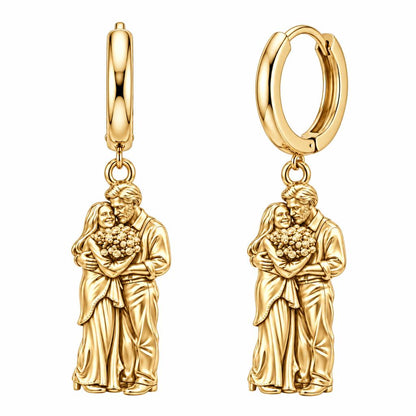Eternal Couple Bouquet Huggie Charm Earrings – 18K gold, front view