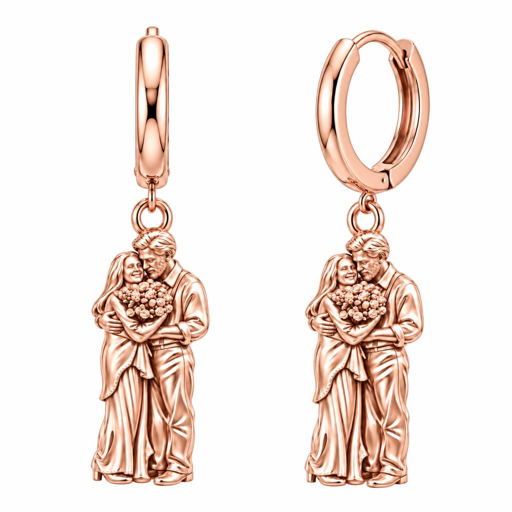 Eternal Couple Bouquet Huggie Charm Earrings – rose gold, front view