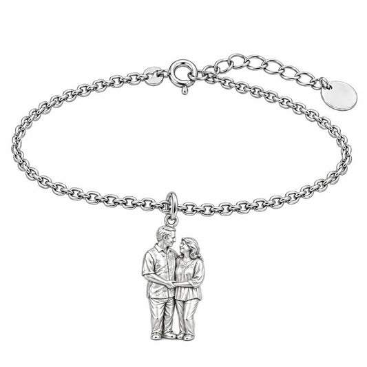 Eternal Couple Likeness Charm Bracelet Set – silver, front view