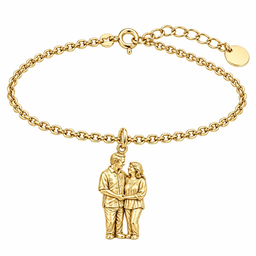 Eternal Couple Likeness Charm Bracelet Set – 18K gold, front view