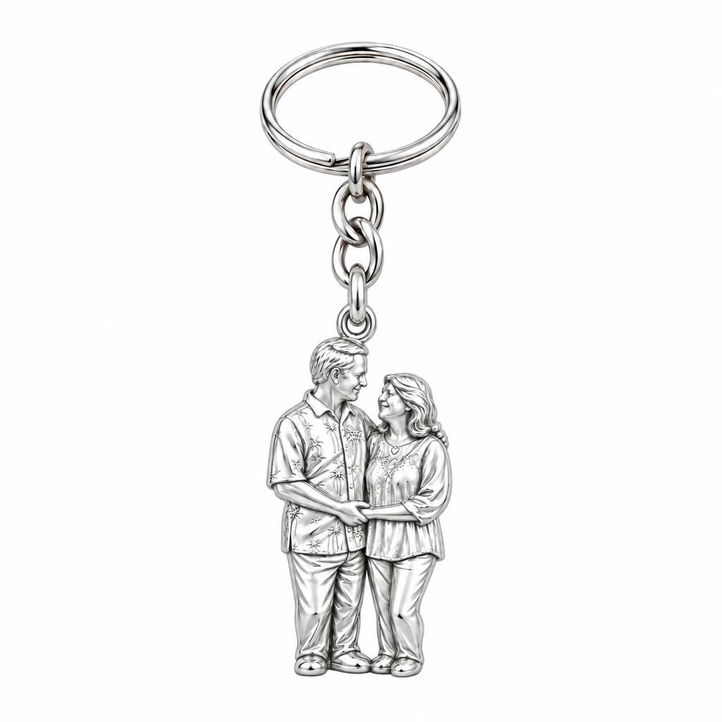 Eternal Couple Likeness Charm Keychain – silver, front view