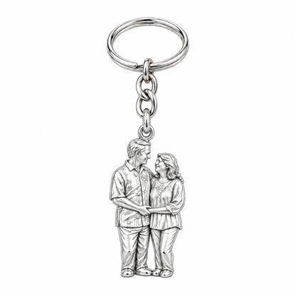 Eternal Couple Likeness Charm Keychain – silver, front view