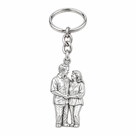Eternal Couple Likeness Charm Keychain – silver, front view
