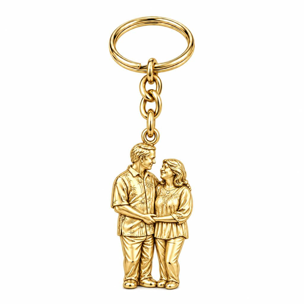 Eternal Couple Likeness Charm Keychain – 18K gold, front view