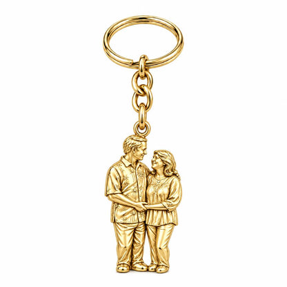 Eternal Couple Likeness Charm Keychain – 18K gold, front view