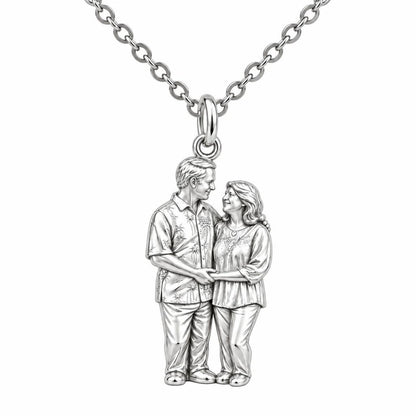 Eternal Couple Likeness Charm Necklace Set – silver, front view