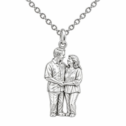 Eternal Couple Likeness Charm Necklace Set – silver, front view