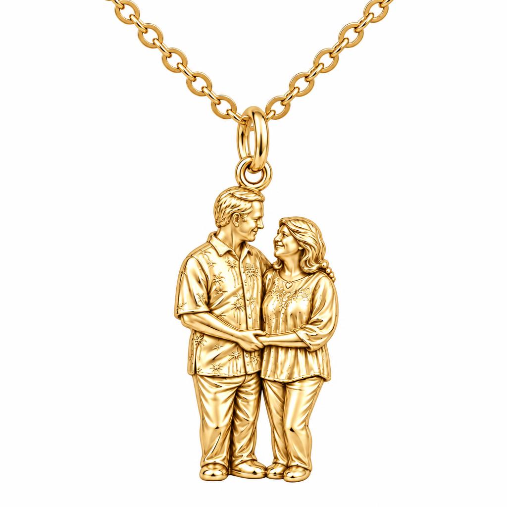 Eternal Couple Likeness Charm Necklace Set – 18K gold, front view
