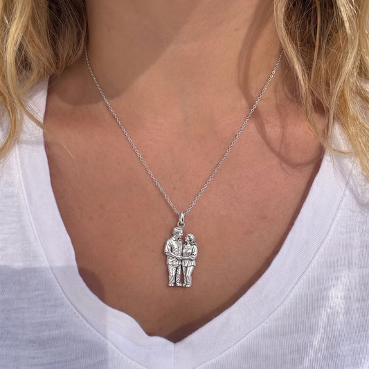 Eternal Couple Likeness Charm Necklace Set – worn / in use