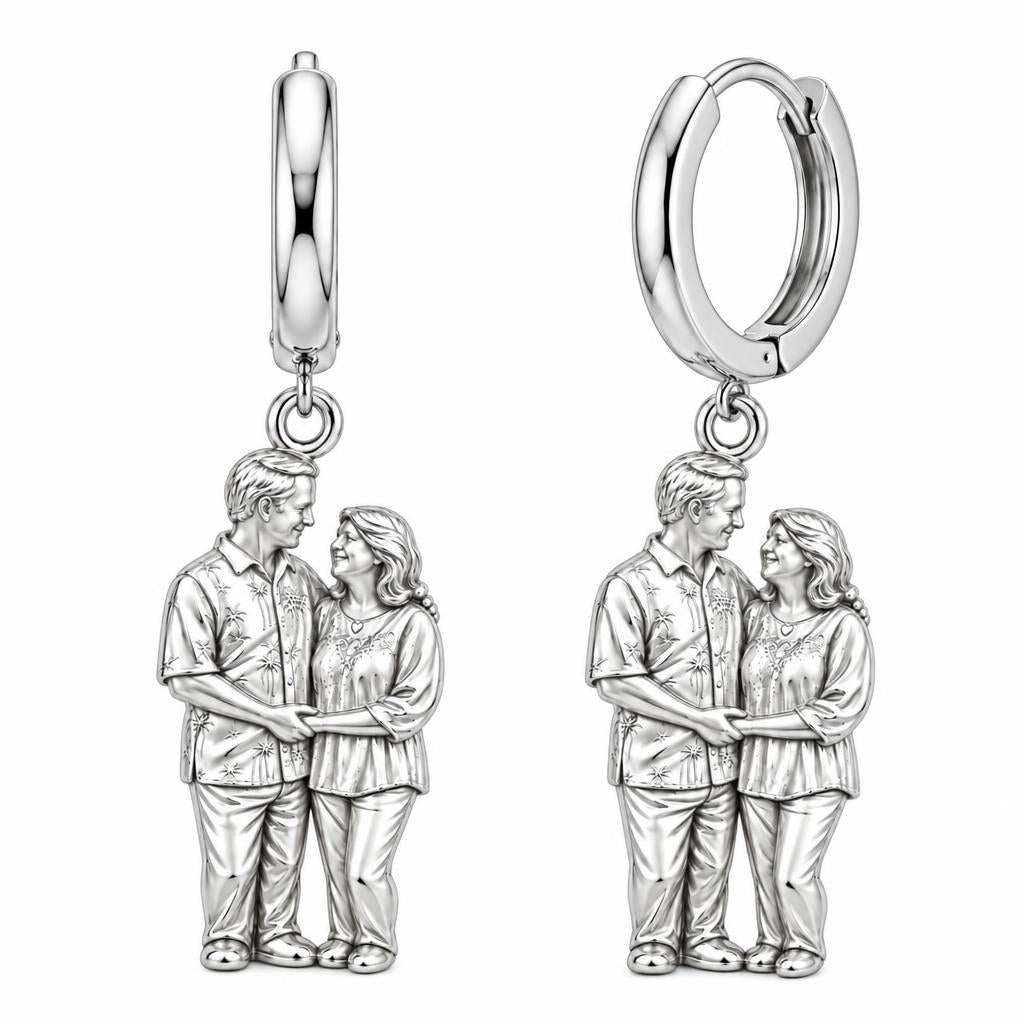 Eternal Couple Likeness Huggie Charm Earrings – silver, front view