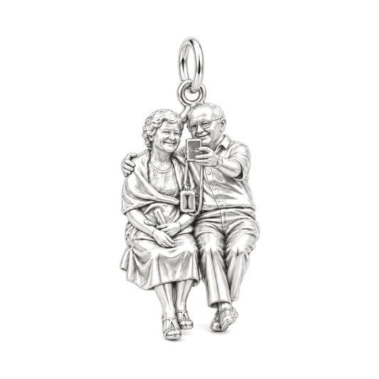 Eternal Couple Selfie Charm Bracelet – Personalized Couple Gift – silver charm, front view