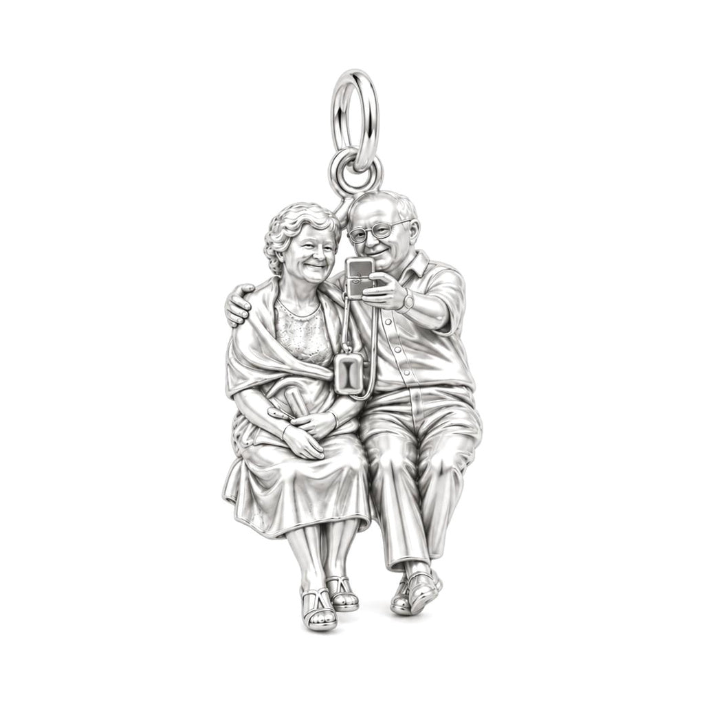 Eternal Couple Selfie Charm Bracelet – Personalized Couple Gift – silver charm, front view