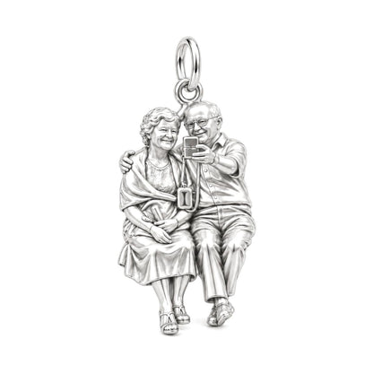 Eternal Couple Selfie Charm Bracelet – Personalized Couple Gift – silver charm, front view